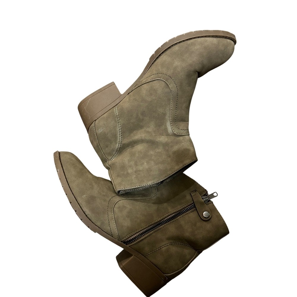 Unionbay Womens Olive Green Faux Suede Side Zip Ankle Boots Size 8.5